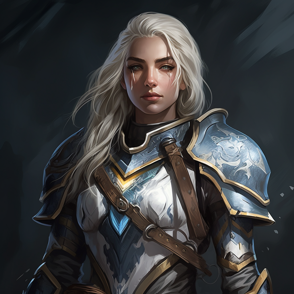 A white-haired paladin in silver and gold armor.